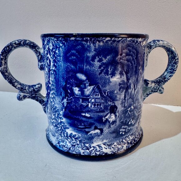 Antique James Kent Fenton Ye Olde Foley Ware Tyg Blue and White Mug - Picture 3 of 10